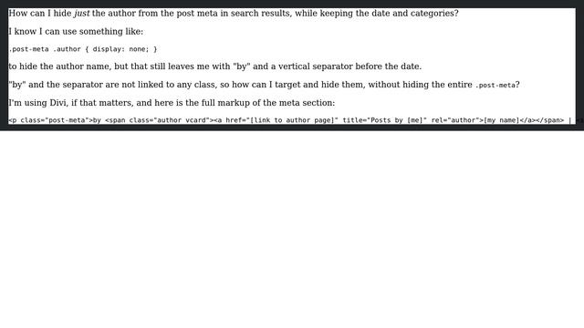 Wordpress: Hide author from search results meta, still display date and categories смотреть онлайн