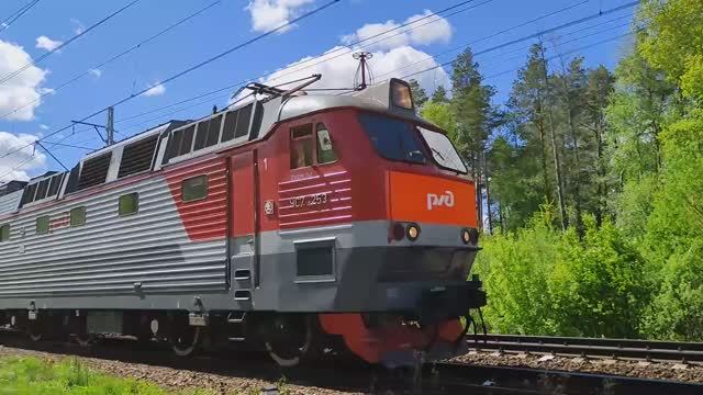 Электровоз ЧС7-253 с вагонами дефектоскопами. Горьковское направление мжд