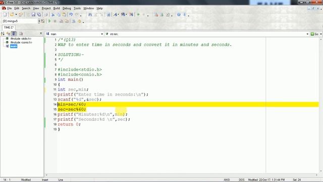 C LANGUAGE PROGRAM - 13 - TIME COMVERSION - USING C-FREE IDE смотреть онлайн