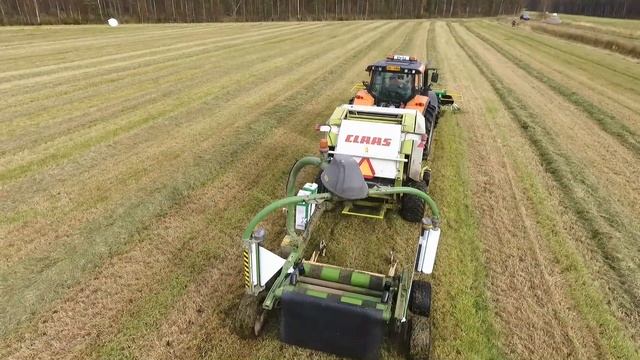 Валкообразователь Agronic WR500, пресс-подборщик Claas Rollant и прицепной обмотчик