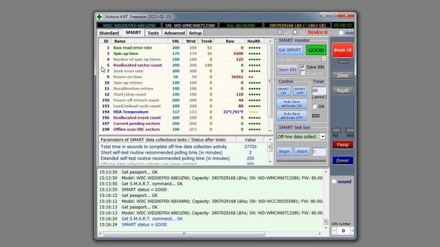 Windows 10. Victoria 4.47 разделы Standart и SMART. смотреть онлайн