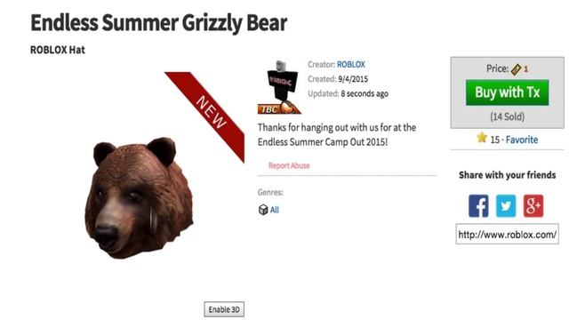 Grizzly Bear Hat | ROBLOX Endless Summer Camp Out смотреть онлайн