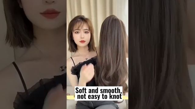 Centre parting Korean style long curly hair wig without bangs смотреть онлайн