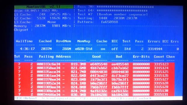 MemTest+ Samsung 2GB 800MHz SODIMM DDR2 memory error video 2011 06 22 04 17 53 смотреть онлайн