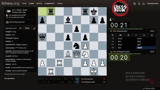 Magnus Carlsen DrNykterstein Vs GM Eric Hansen Chessbrah   Bullet & Hyperbullet