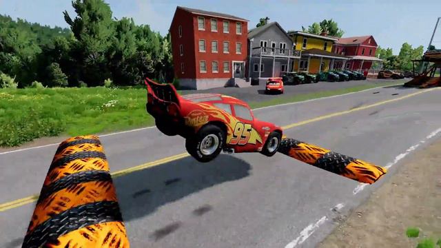 Big & Small Choo-Choo McQueen Boy, King Dinoco Vs Pixar Car,Tow Mater Vs DOWN OF DEATH -BeamNG.Driv