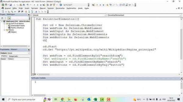 Encontrar elementos na Web com Selenium - VBA