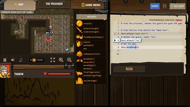 Code Combat PYTHON Level THE PRISONER, Arguments, Basic Syntax, Strings смотреть онлайн