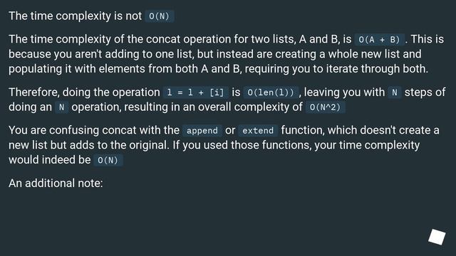 Complexity of creating list with concat operator in python смотреть онлайн