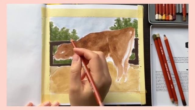 Drawing a calf | Watercolours + Derwent Drawing pencils смотреть онлайн