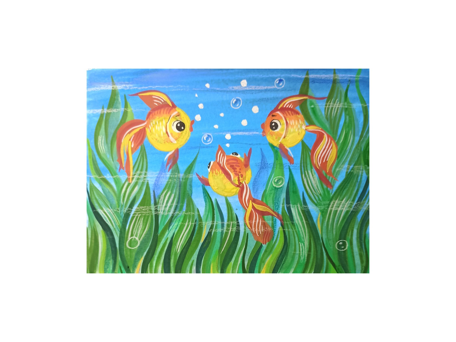 Как нарисовать золотых рыбок гуашью и круглой кистью-губкой. смотреть онлайн