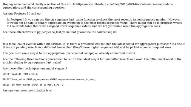 Databases: Postgres latest sequence id and uncommitted writes (2 Solutions!!) смотреть онлайн