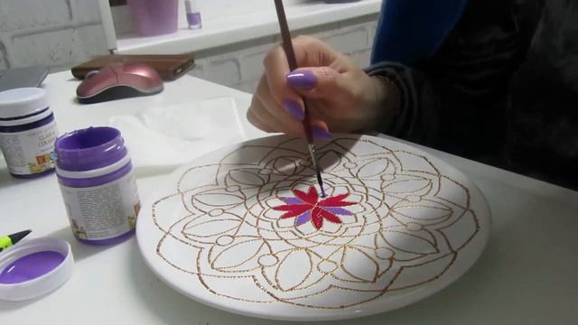 Роспись КЕРАМИЧЕСКОЙ тарелки | ТОЧЕЧНАЯ роспись смотреть онлайн