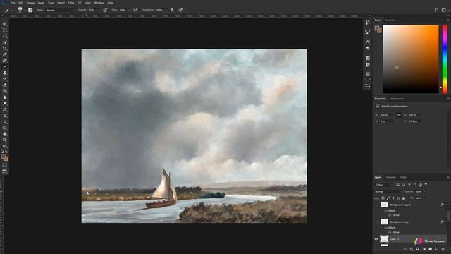 Oil painting photoshop - Painting of Lake and Boat - Digital Landscape смотреть онлайн