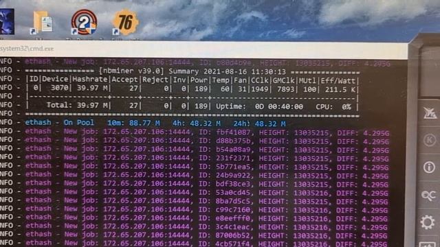 RTX 3070 GameRock LHR Nbminer 39.0 (471.68) смотреть онлайн