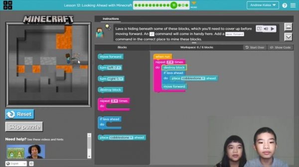 How to Code MINECRAFT in Code.org: *Looking Ahead with Minecraft* Course C Lesson 12 Puzzle 10-12