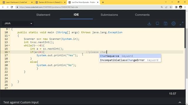Just One More Episode Problem Code: ONEMORE CodeChef Java Solution смотреть онлайн