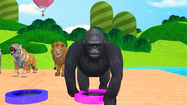 Paint Animals Gorilla,Cow,Tiger,Lion,Elephant,T-Rex Fountain Crossing Transformation Animal Cartoon смотреть онлайн