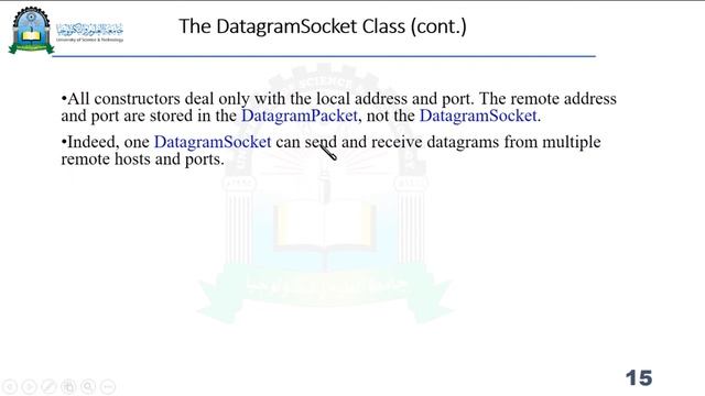 المحاضرة رقم 12: “UDP Datagrams and Sockets 02” ضمن مقرر برمجة العميل المزود (Client/Server) смотреть онлайн