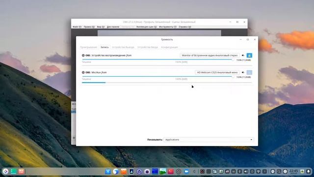 Уровень звука микрофона для Zoom, OBS Studio в Deepin 20 Linux смотреть онлайн