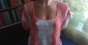 Кофточка рисунком Зигзаг. Вязание от рукава к рукаву.