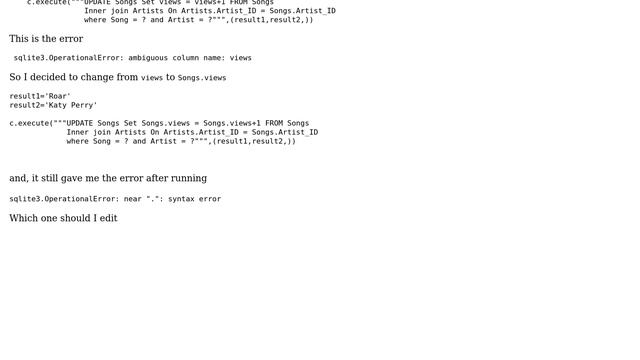 sqlite3.OperationalError: ambiguous column name: views смотреть онлайн