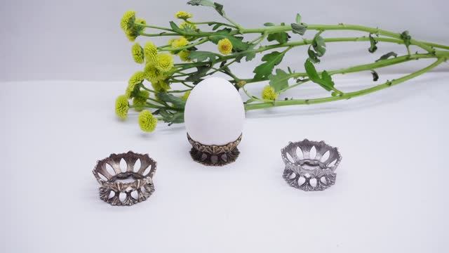 Подставка для яиц "Клён" латунь бронза посеребрение 3983 Хорошие Вещи