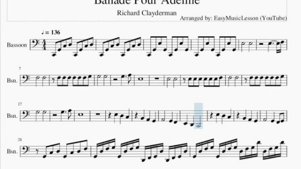 Bassoon Sheet Music: How to play Ballade Pour Adeline by Richard Clayderman