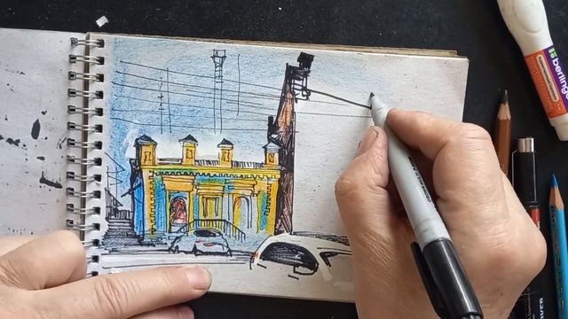 Городские зарисовки Перо Карандаши Пастель UrbanSketch Sketchbook Drawing And Learning In Real Time