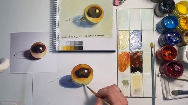 «Как нарисовать ёлочную игрушку «золотой шар» / новогодняя открытка смотреть онлайн