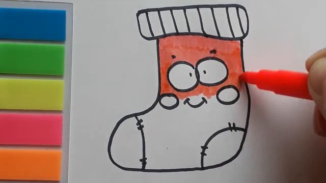 Cómo dibujar un calcetín de navidad. How to draw a cute Christmas sock. Рисуем Рождество. смотреть онлайн