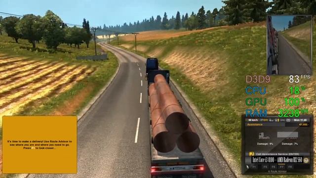 AMD Radeon RX 560 -- Intel Core I3-8100 -- Euro Truck Simulator 2 FPS Test