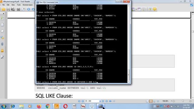 SELECT WITH CLAUSES IN, BETWEEN, LIKE IN SQL смотреть онлайн