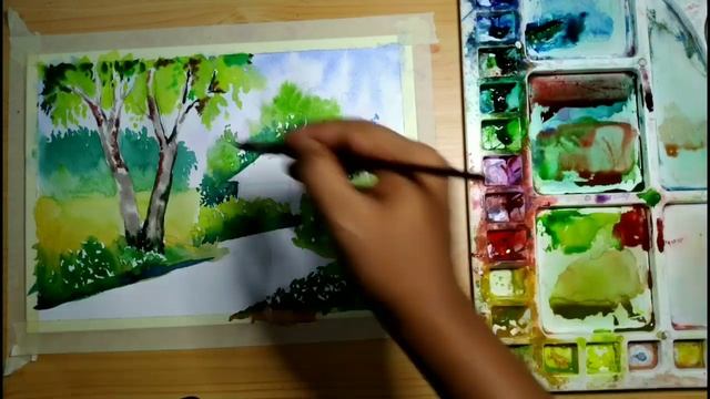 Simple watercolor landscape painting for beginners смотреть онлайн