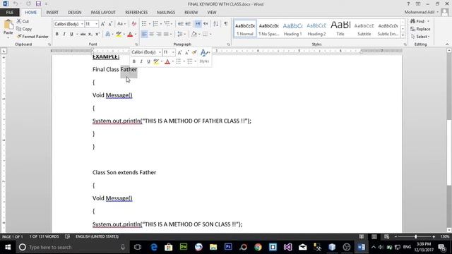 FINAL KEYWORD WITH CLASS IN JAVA (URDU / HINDI) смотреть онлайн