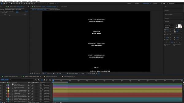 Как сделать титры как в фильмах в adobe after effects. (На английском)