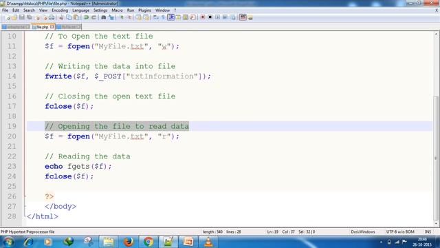 Write Data into file In PHP смотреть онлайн