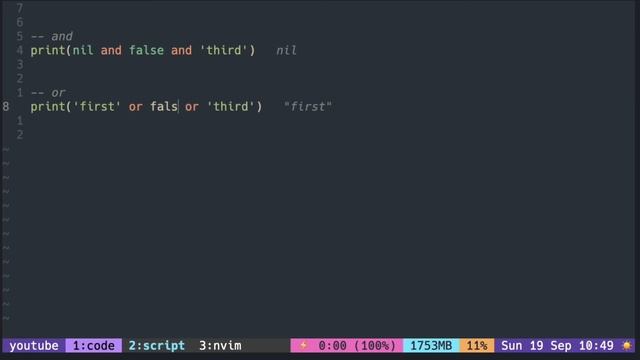 Lua Tutorial with Neovim: Logical Operators ( and, or, not ) смотреть онлайн