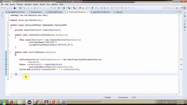 Spring - Inserting data using SimpleJdbcInsert and SqlParameterSource | Spring JDBC tutorial смотреть онлайн