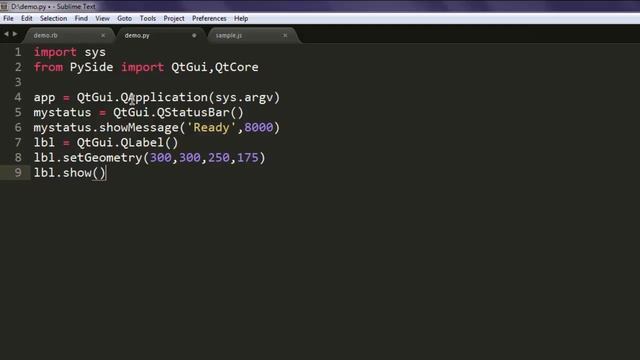PySide Startus Bar Widget QStatusBar смотреть онлайн