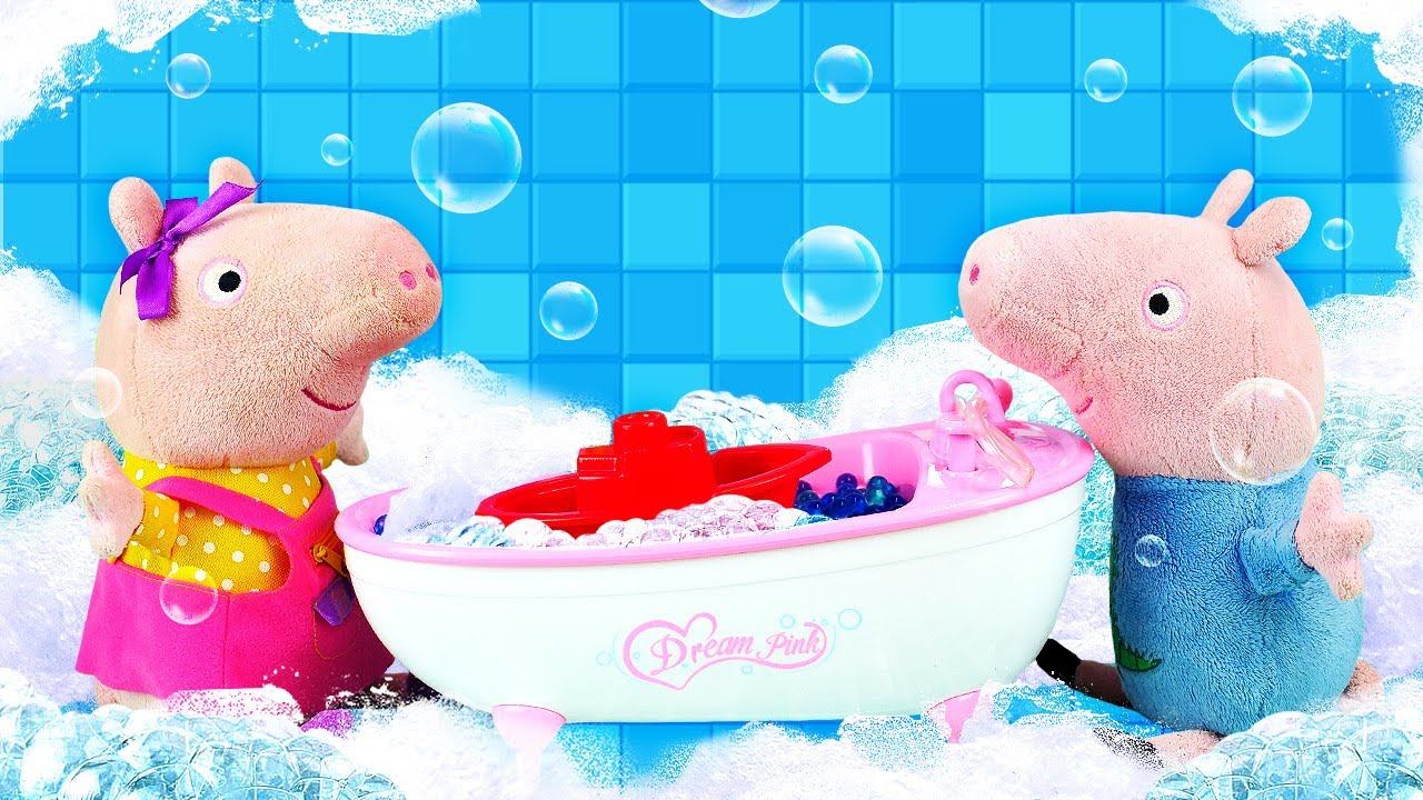 Пеппа и Джордж помогают папе сделать плитку в ванной. Развивающие видео про игрушки Свинка Пеппа смотреть онлайн