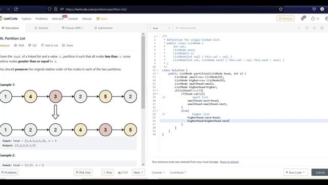 Partition List Leetcode problem || Java solution смотреть онлайн