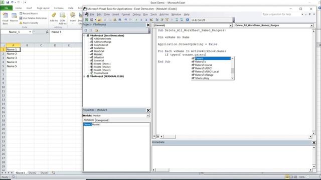 Excel VBA - Delete All Worksheet Named Ranges In One Click смотреть онлайн