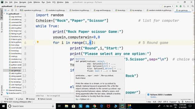 Rock Paper Scissor Game Solution || Python tutorial for absolute beginners in Hindi || #30 смотреть онлайн