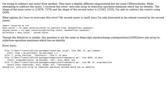 GIS: rioxarray: zero-size array to reduction operation minimum which has no identity смотреть онлайн