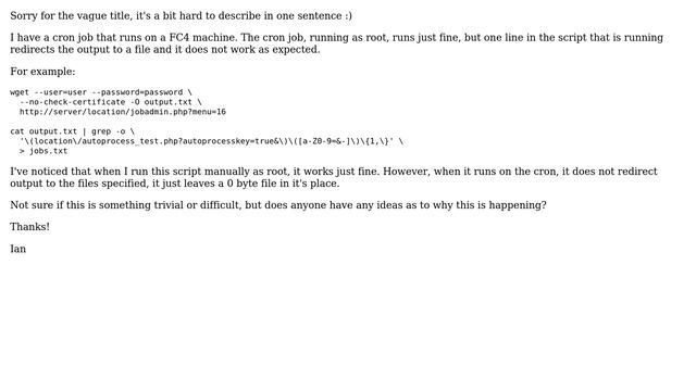 DevOps & SysAdmins: Issue when running a cron job and redirecting the output to a file via ＞ смотреть онлайн