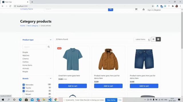 Reactjs Ecommerce Template Free - Product Listing Page Grid View смотреть онлайн
