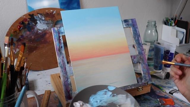 Acrylic Painting Tutorial - Ocean Sunset (Beginner to Intermediate) смотреть онлайн