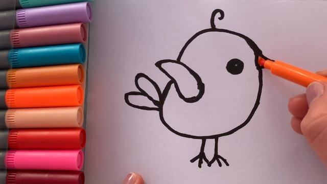 How to draw a simple bird ? ! Coloring and drawing together! ??? смотреть онлайн