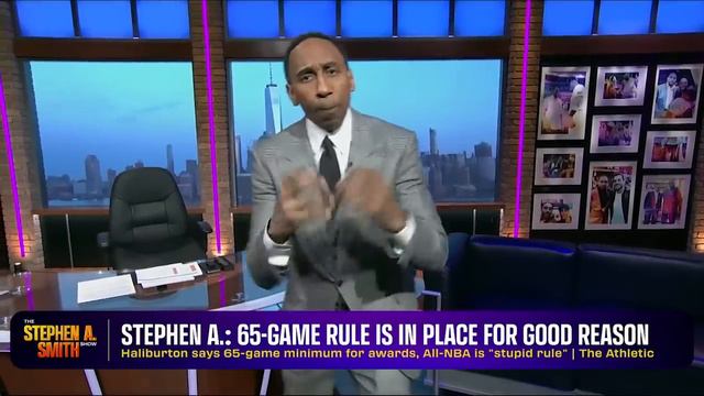 Stephen A. RESPONDS to Tyrese Haliburton's distaste for the NBA's 65-game rule 👀 смотреть онлайн